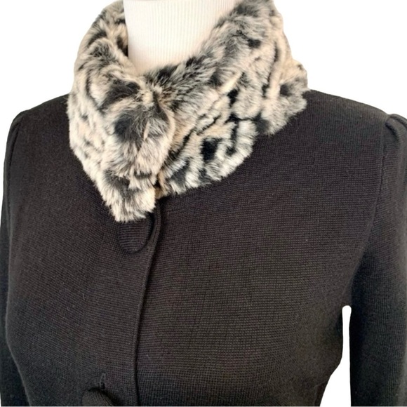 I.N.C. Faux Fur Animal Print Trim Black Button Sweater Coat Women's Size M - Picture 10 of 13